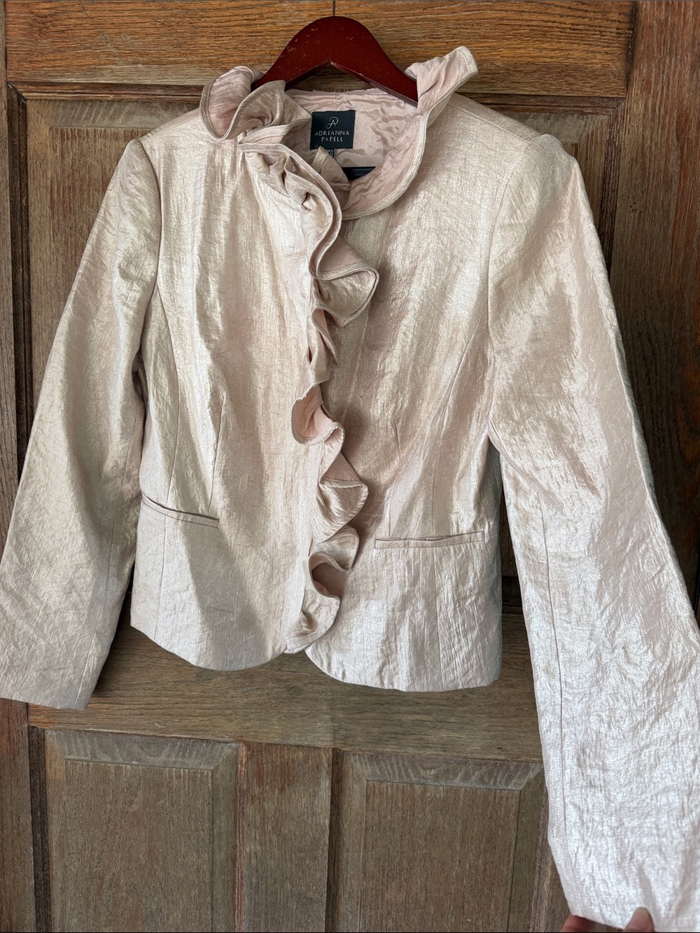 Adrianna Papell Women's Champagne Ruffle-Front Blazer